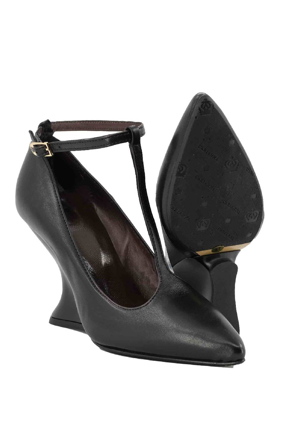 L'ARIANNA Decollete DE1678/Z in pelle nera con zeppa alta e punta sfilata Offerta