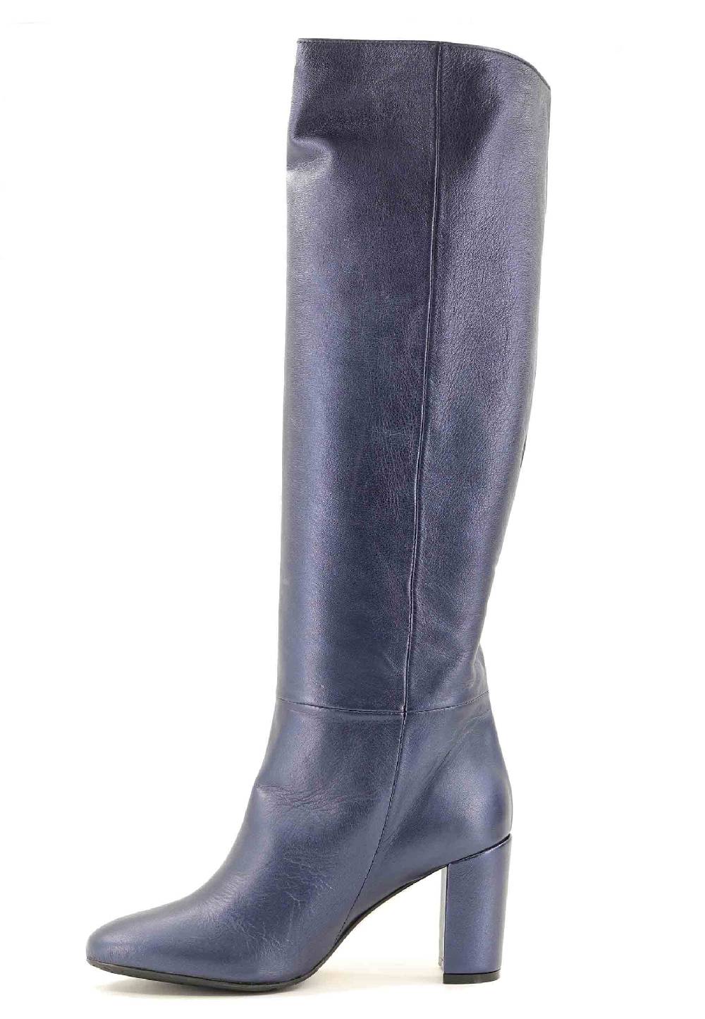 L'ARIANNA Stivali ST1689 a tubo in pelle lamin blu con punta tonda Hotsell