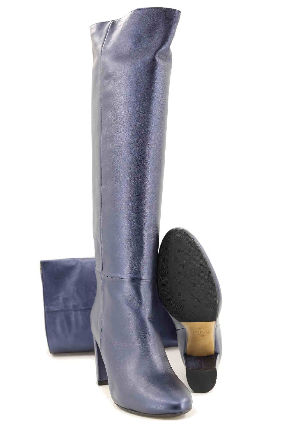 L'ARIANNA Stivali ST1689 a tubo in pelle lamin blu con punta tonda Hotsell