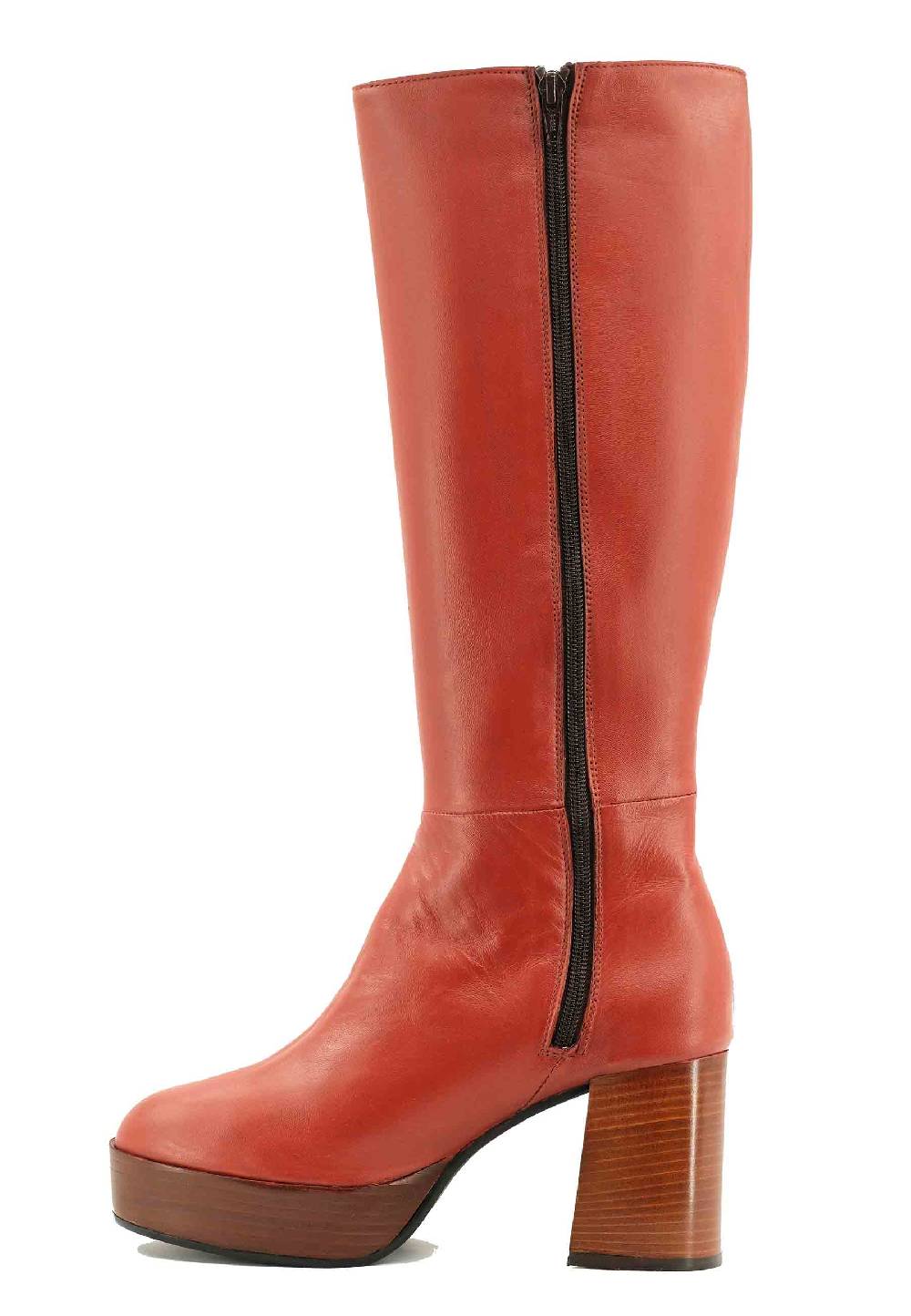 L'ARIANNA Stivali ST1557 in pelle mattone con tacco e plateau Saldi Di Fabbrica