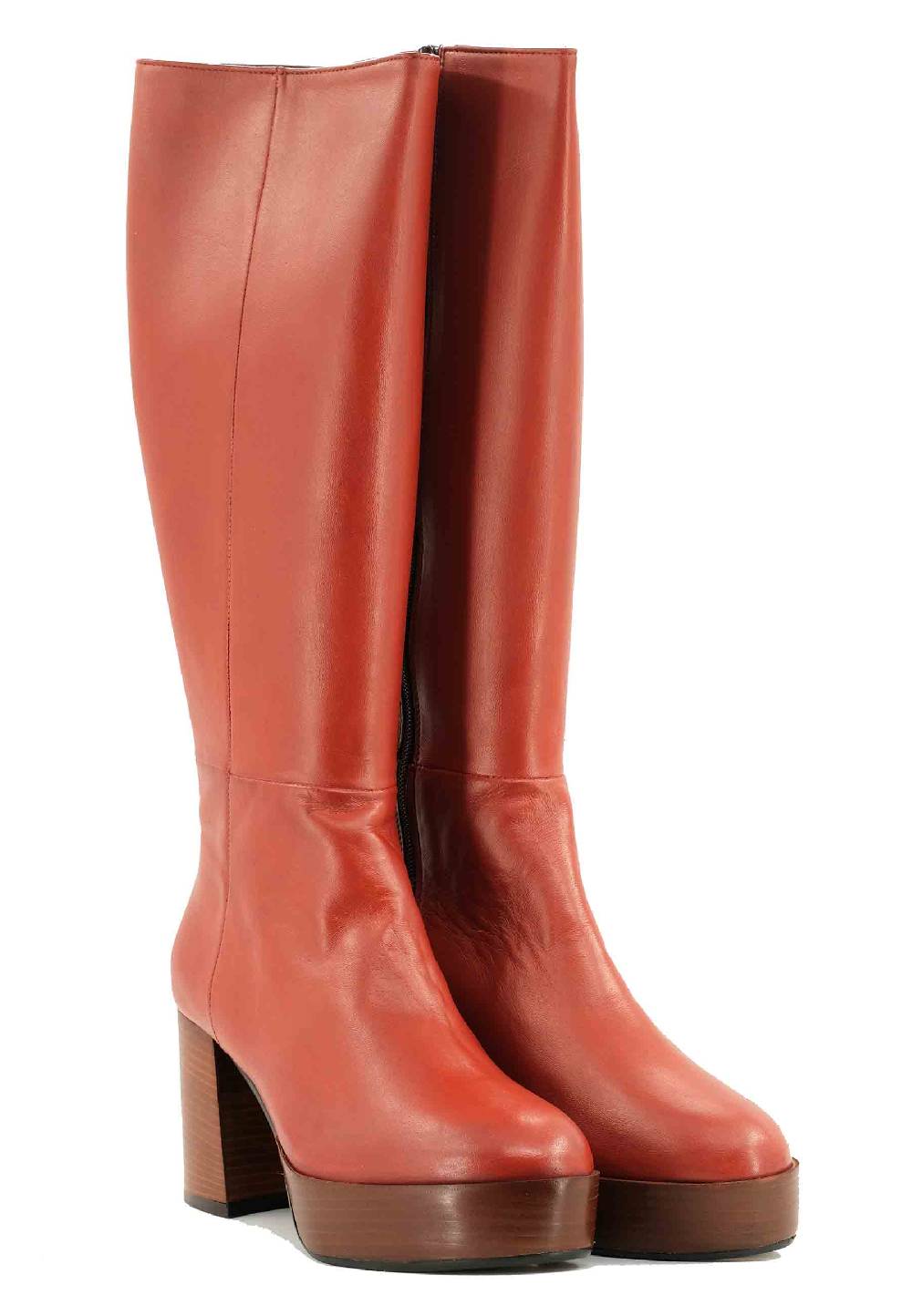 L'ARIANNA Stivali ST1557 in pelle mattone con tacco e plateau Saldi Di Fabbrica