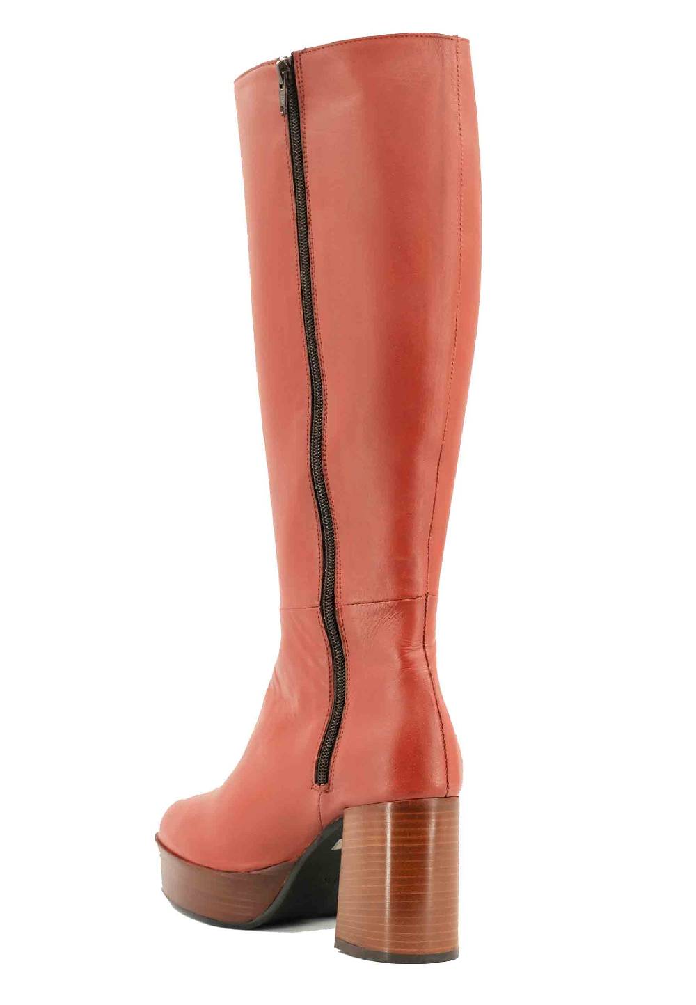 L'ARIANNA Stivali ST1557 in pelle mattone con tacco e plateau Saldi Di Fabbrica