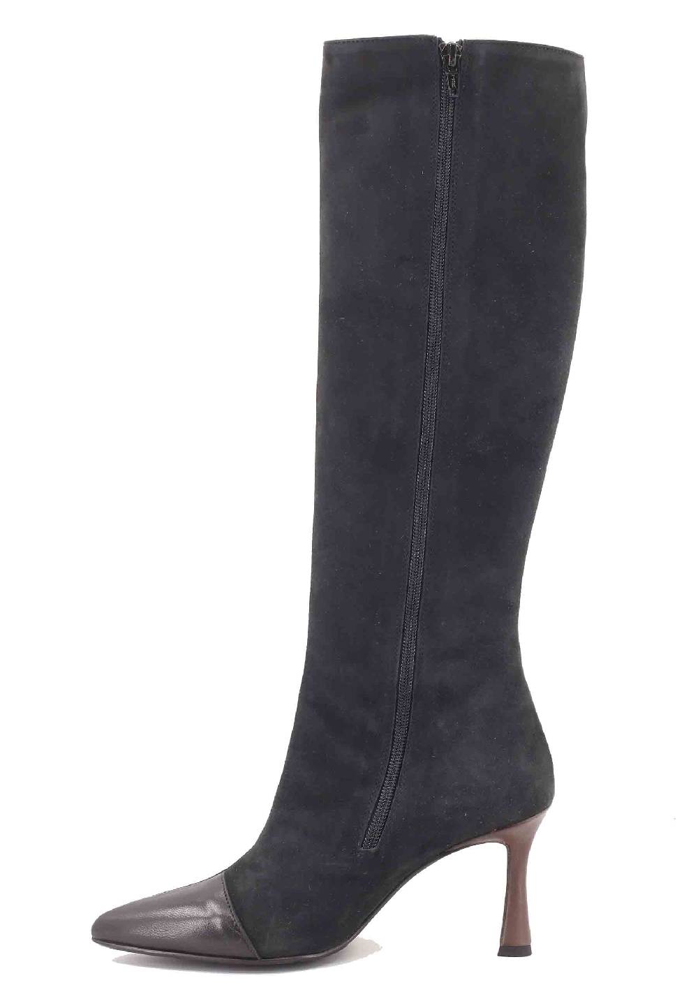 L'ARIANNA Stivali ST1592/RT in pelle grigia e testa di moro con zip laterale e suola in cuoio Moda