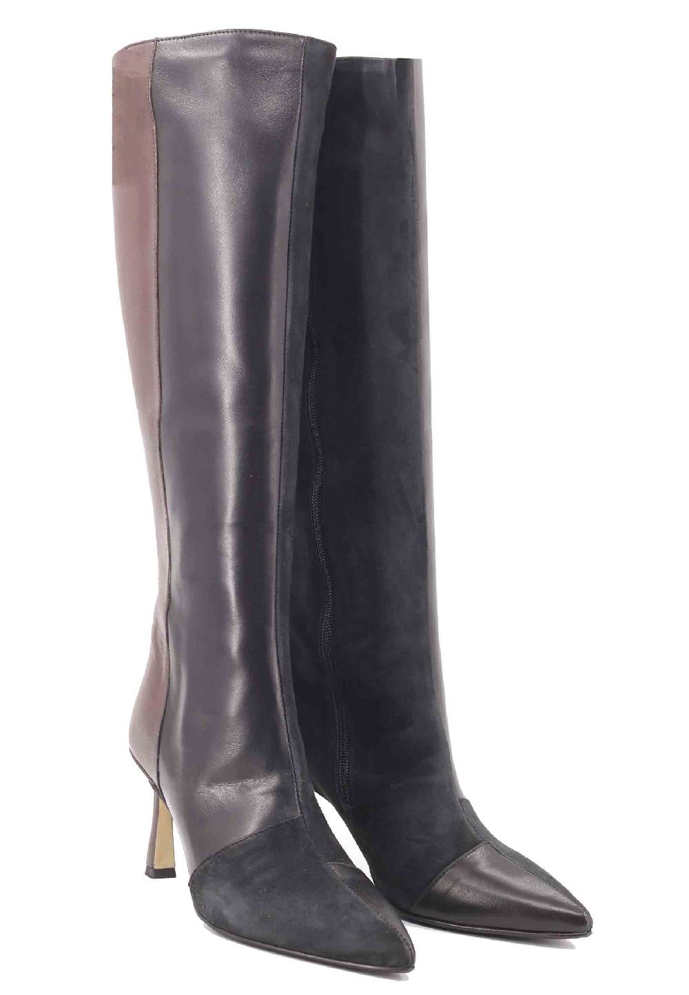 L'ARIANNA Stivali ST1592/RT in pelle grigia e testa di moro con zip laterale e suola in cuoio Moda