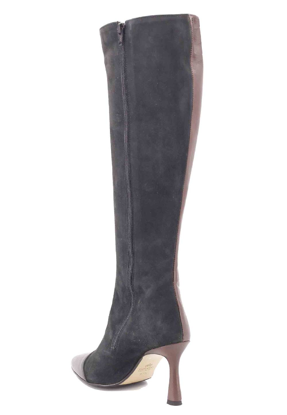 L'ARIANNA Stivali ST1592/RT in pelle grigia e testa di moro con zip laterale e suola in cuoio Moda