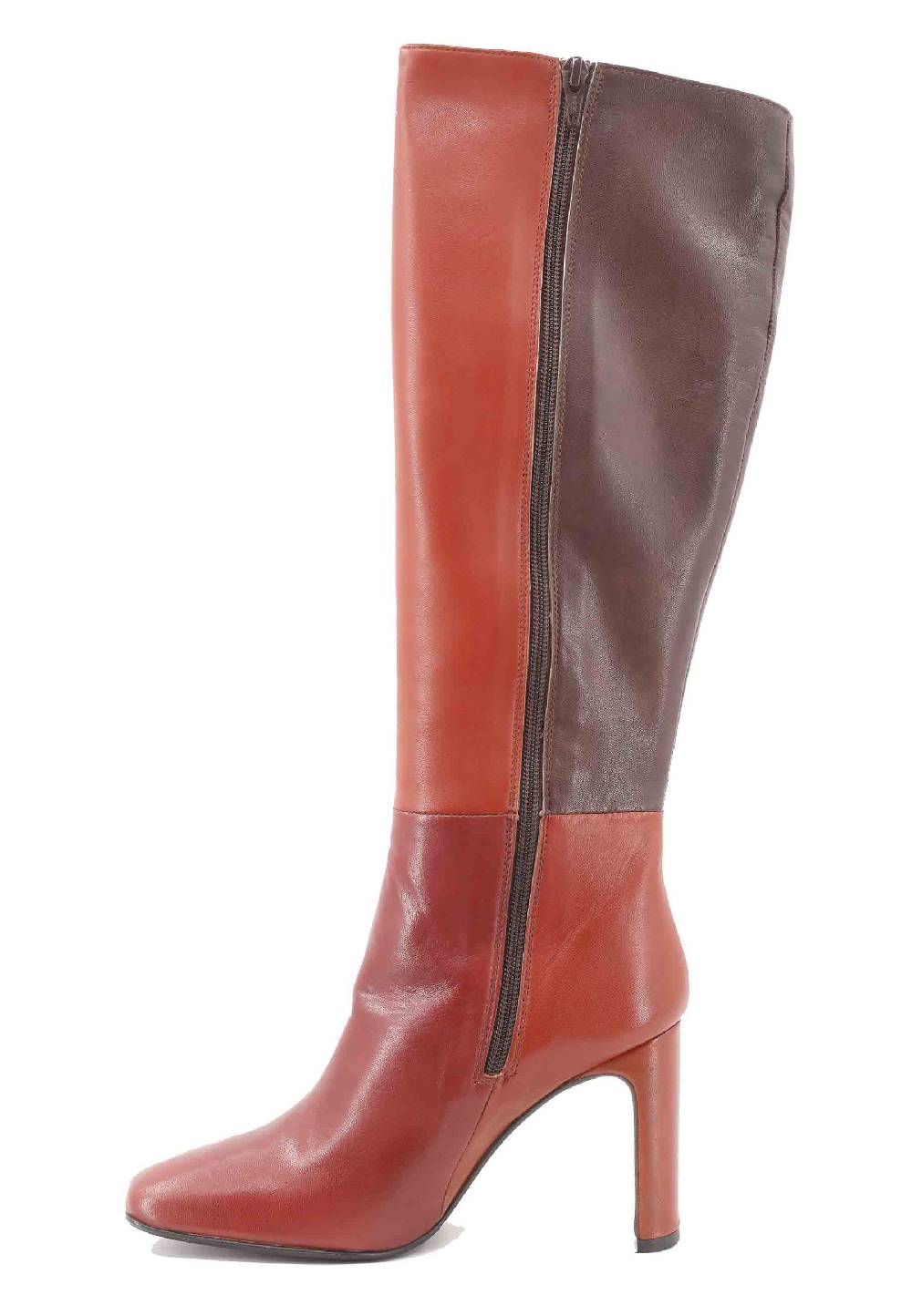 L'ARIANNA Stivali ST1300 patchwork in pelle cuoio e marrone con tacco alto 2025