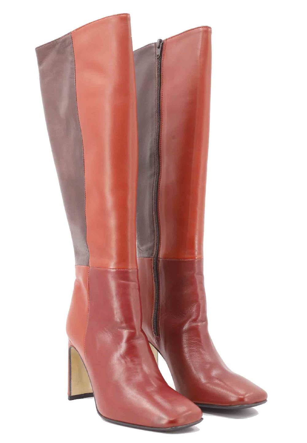L'ARIANNA Stivali ST1300 patchwork in pelle cuoio e marrone con tacco alto 2025