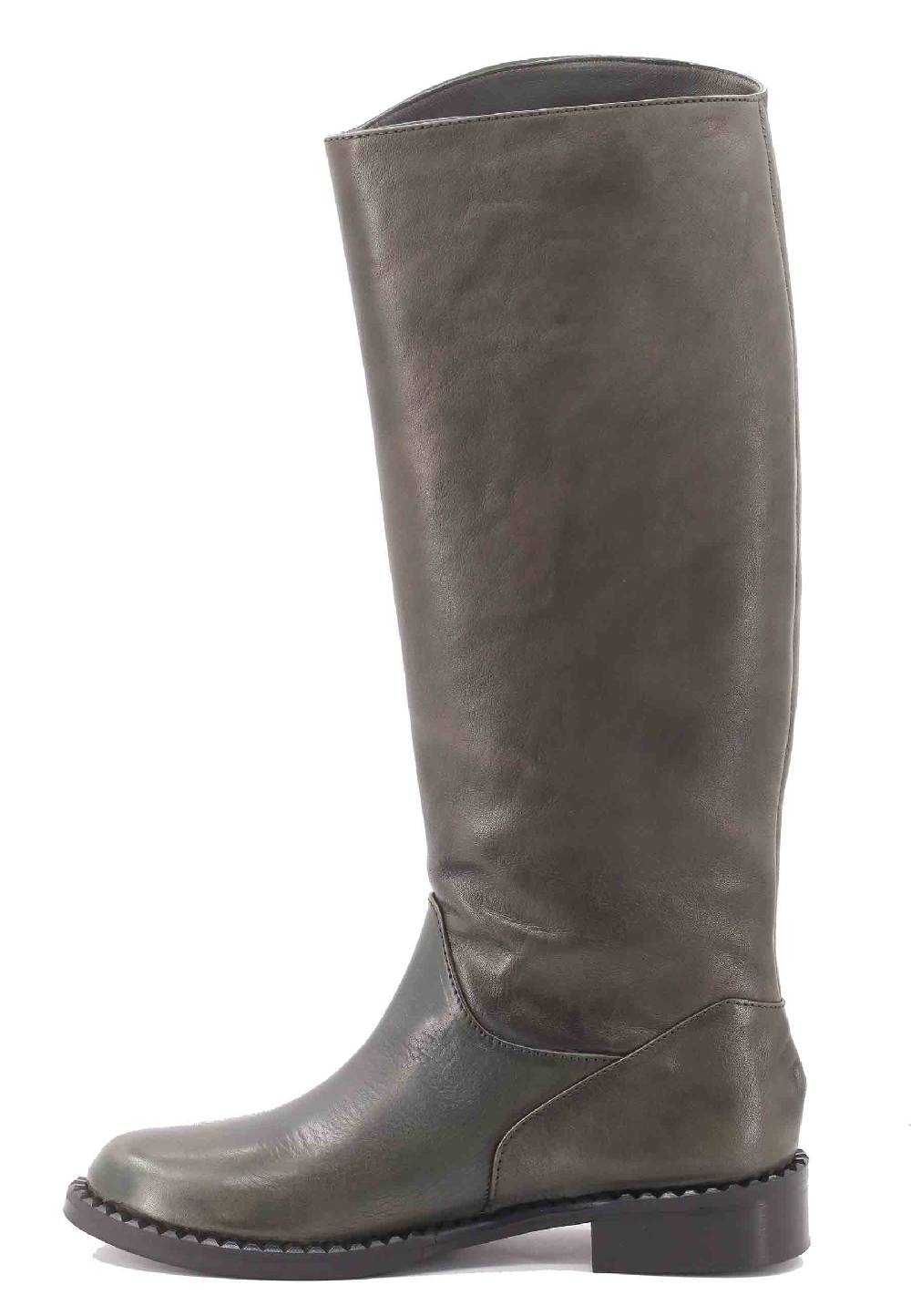 L'ARIANNA Stivali ST1458 a tubo in pelle vintage verde con tacco basso Nuovo