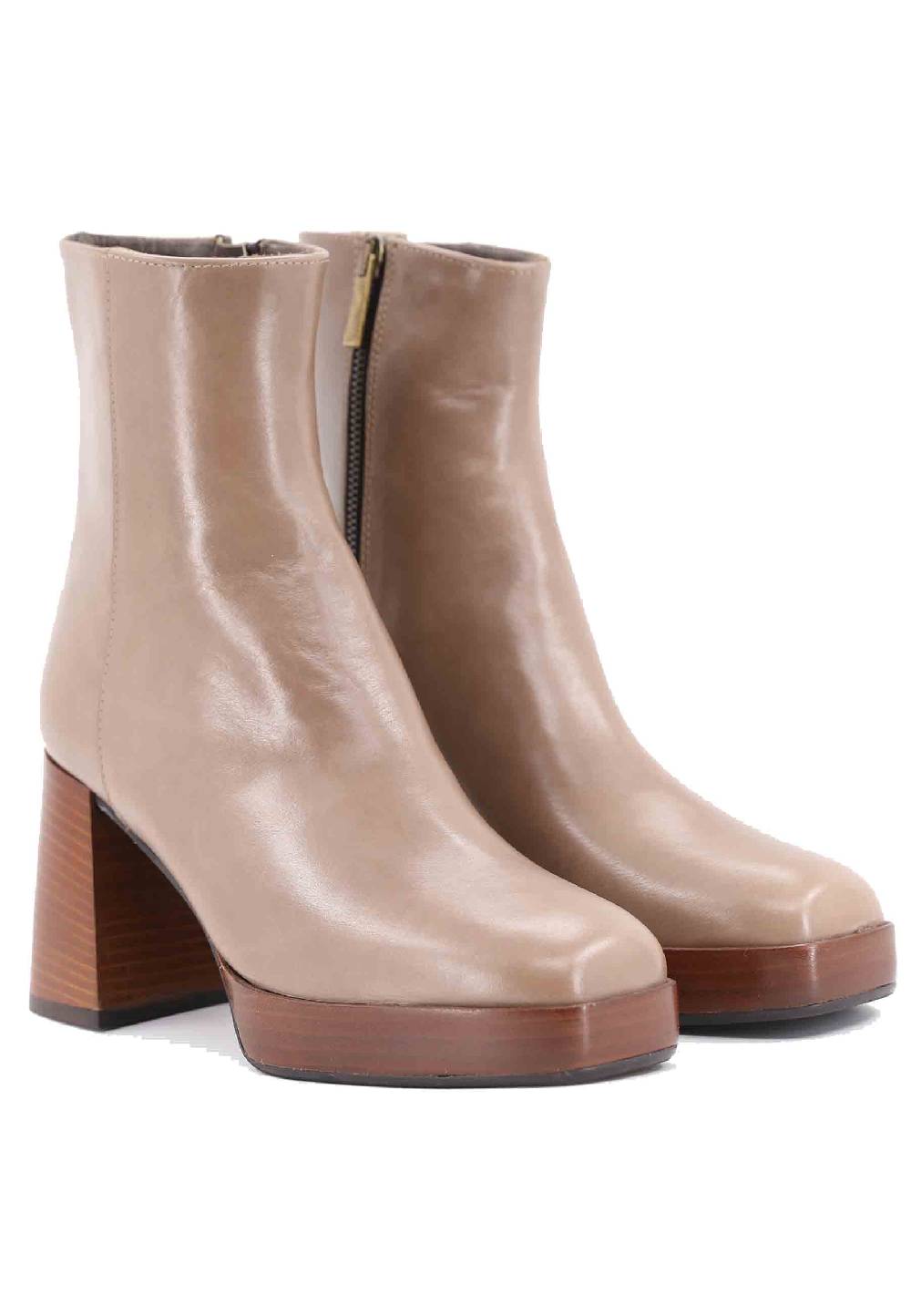 L'ARIANNA Stivaletti TR1665 in pelle taupe con tacco alto e plateau Vendita