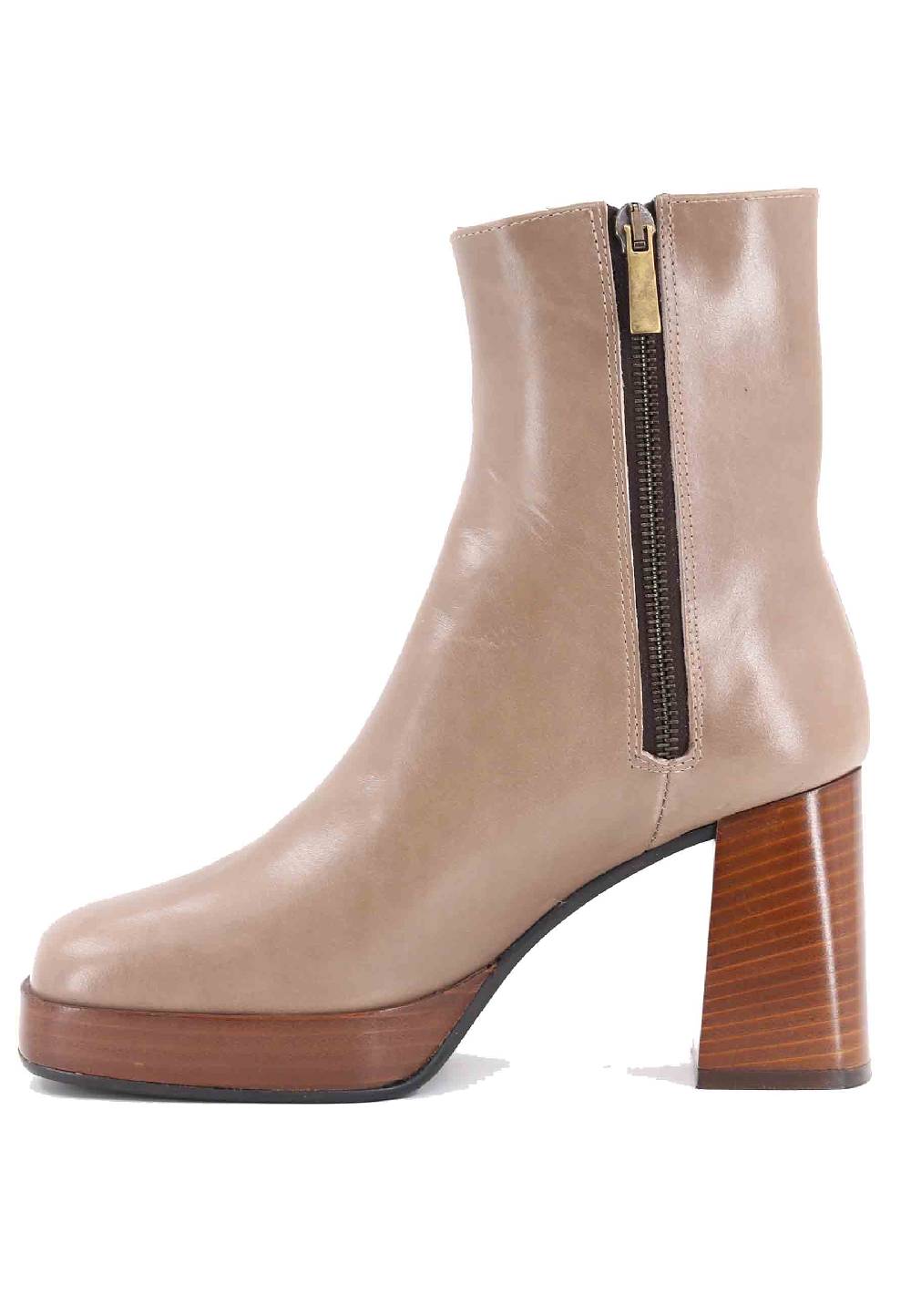 L'ARIANNA Stivaletti TR1665 in pelle taupe con tacco alto e plateau Vendita