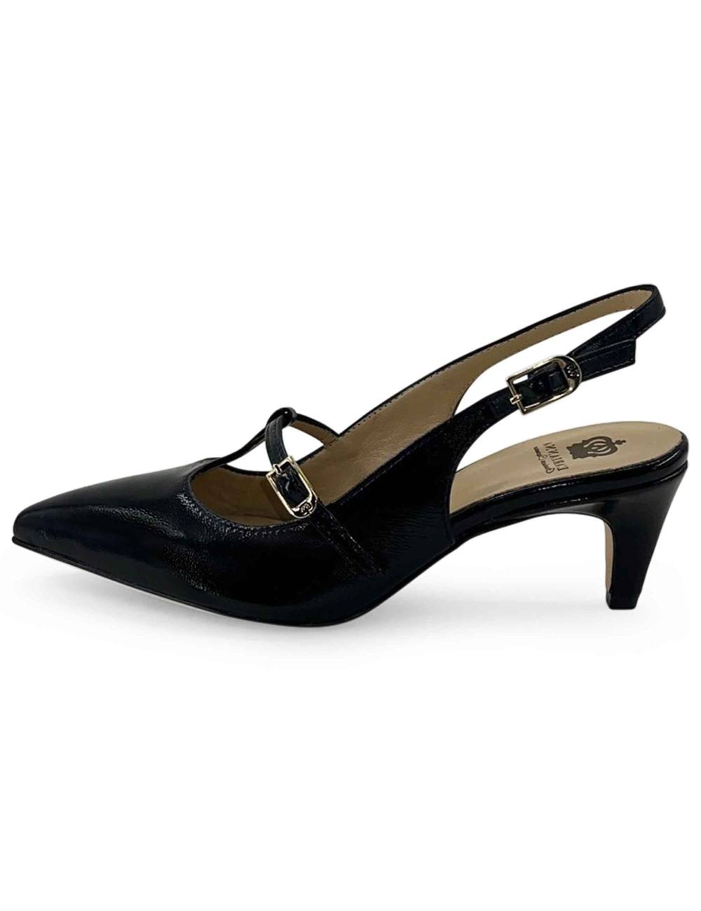 L'ARIANNA Decollete slingback CH1720 da donna in pelle color nero con cinturino Sottocosto