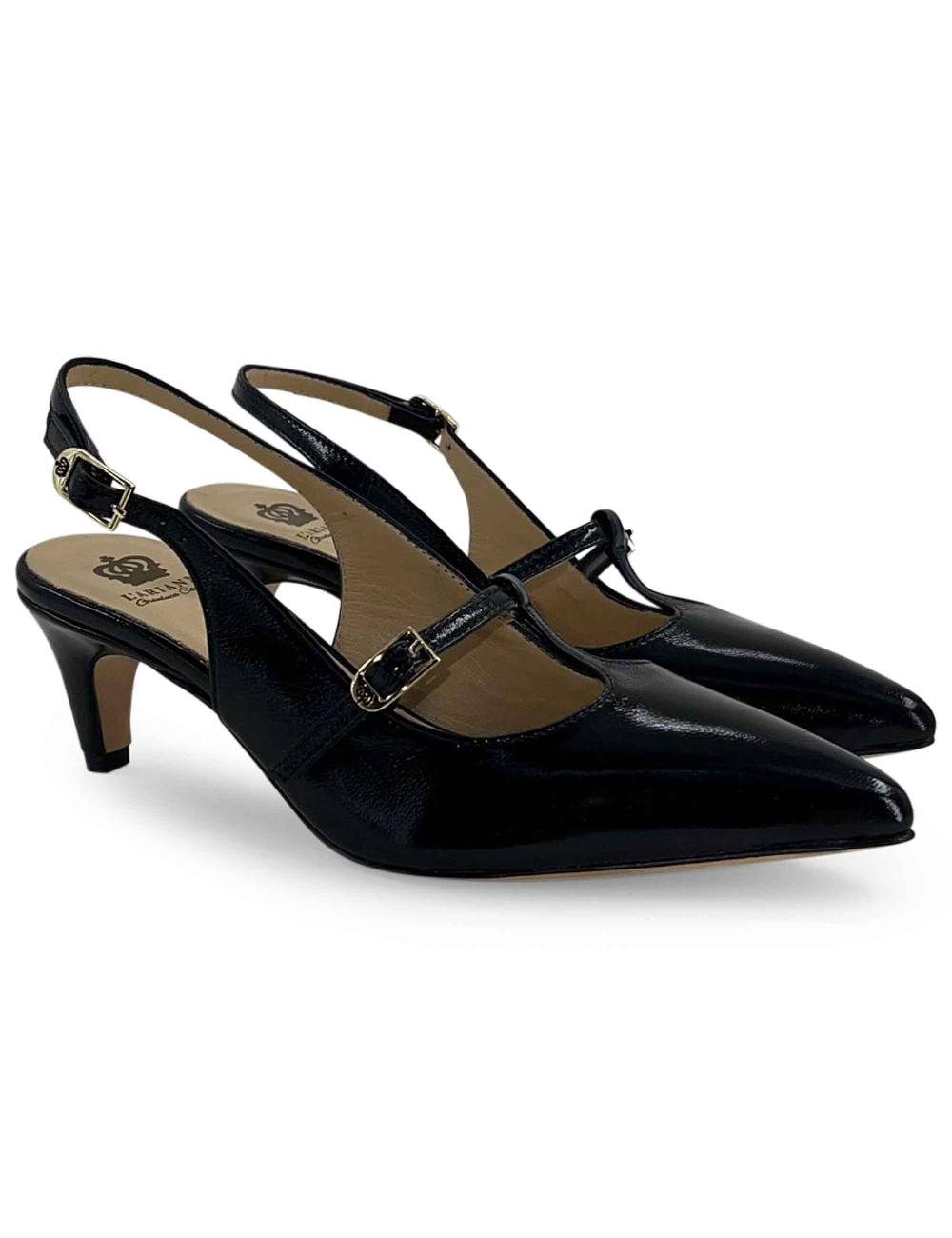 L'ARIANNA Decollete slingback CH1720 da donna in pelle color nero con cinturino Sottocosto