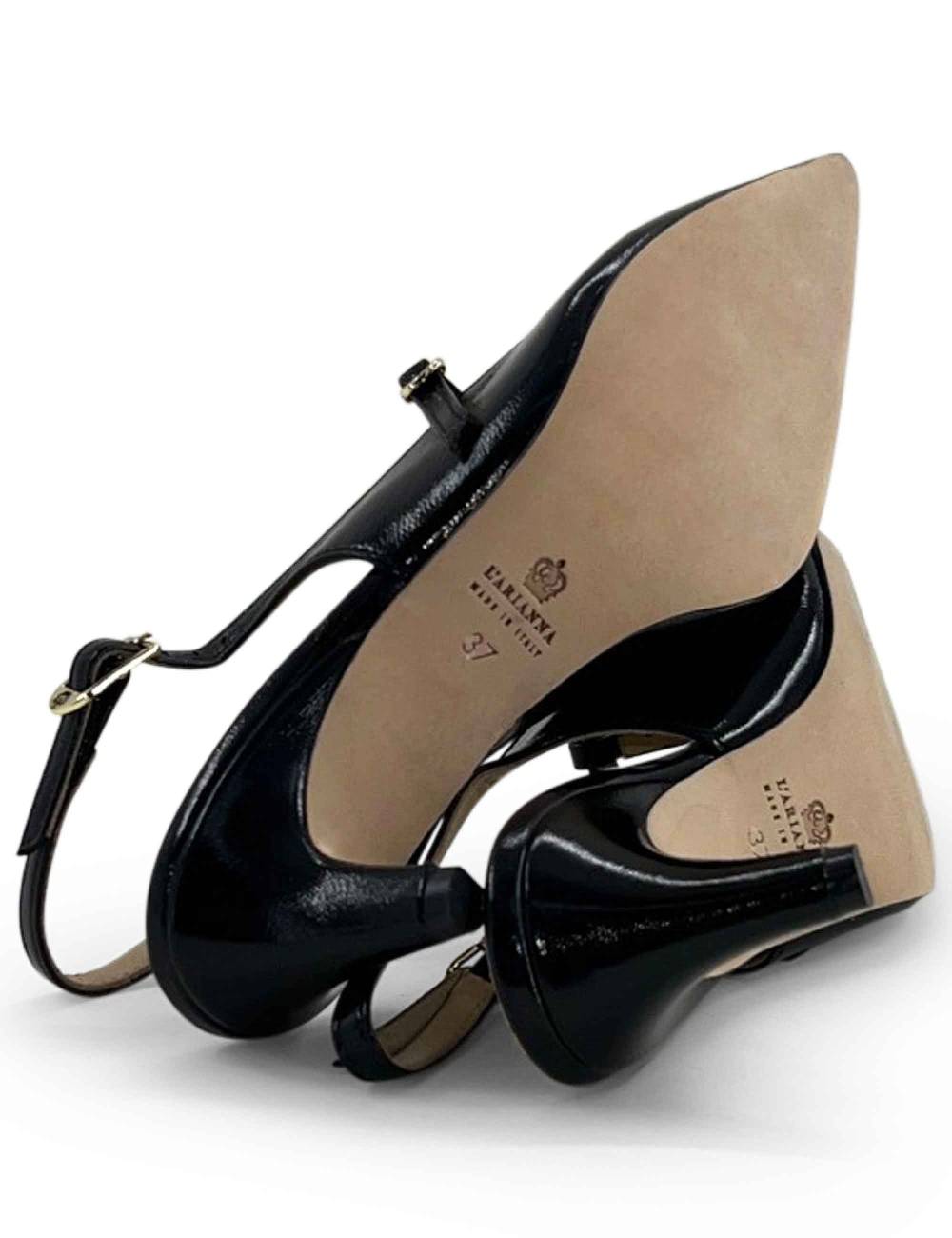 L'ARIANNA Decollete slingback CH1720 da donna in pelle color nero con cinturino Sottocosto