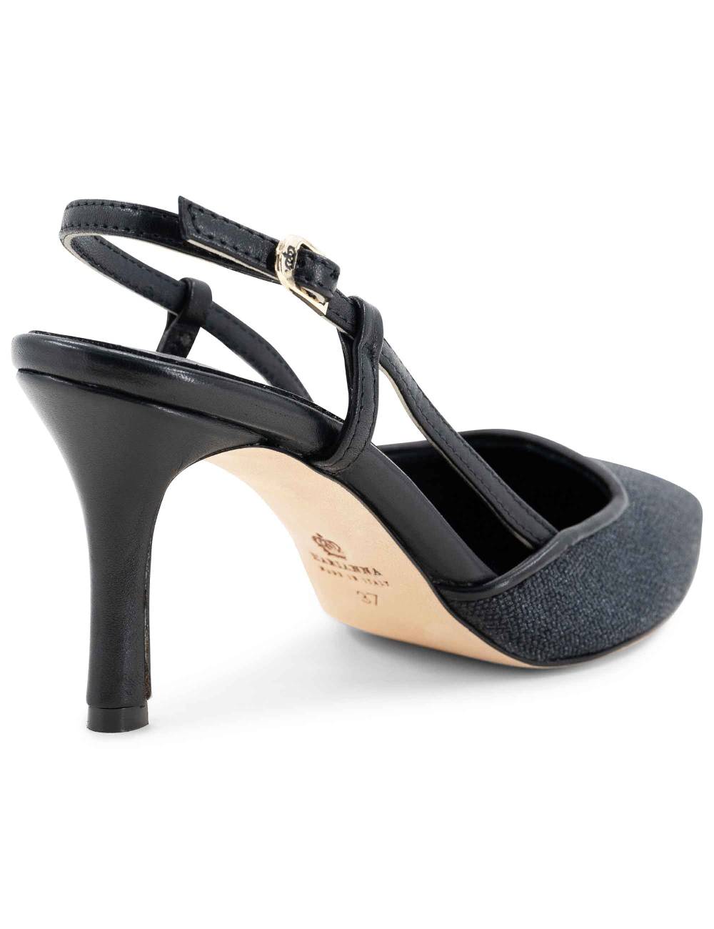 L'ARIANNA decollete slingback ch1725 in tessuto zena dark con cinturino e tacco in pelle nera Online