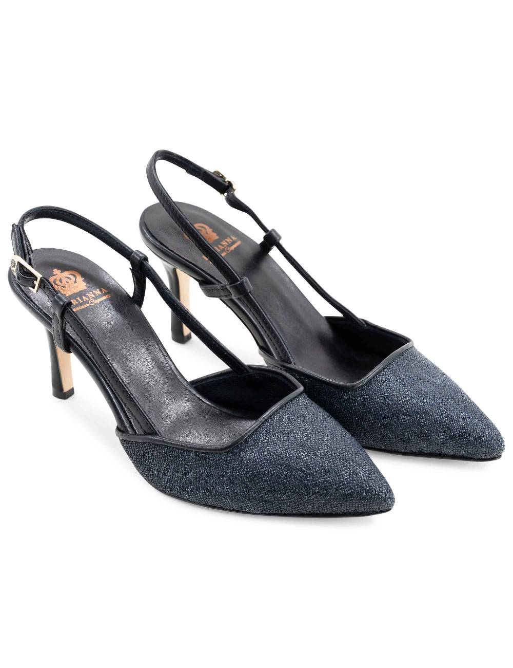 L'ARIANNA decollete slingback ch1725 in tessuto zena dark con cinturino e tacco in pelle nera Online