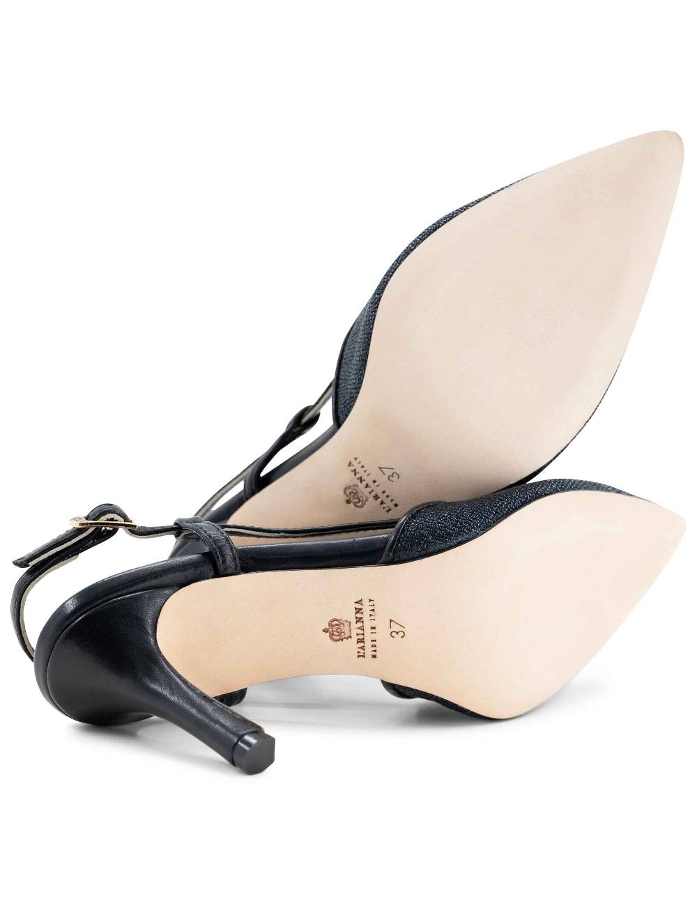 L'ARIANNA decollete slingback ch1725 in tessuto zena dark con cinturino e tacco in pelle nera Online