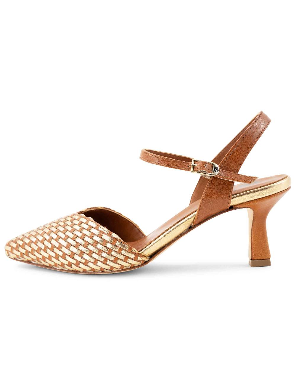 L'ARIANNA Decollete DE1540/rt da donna in cuoio e oro con cinturino alla caviglia Outlet