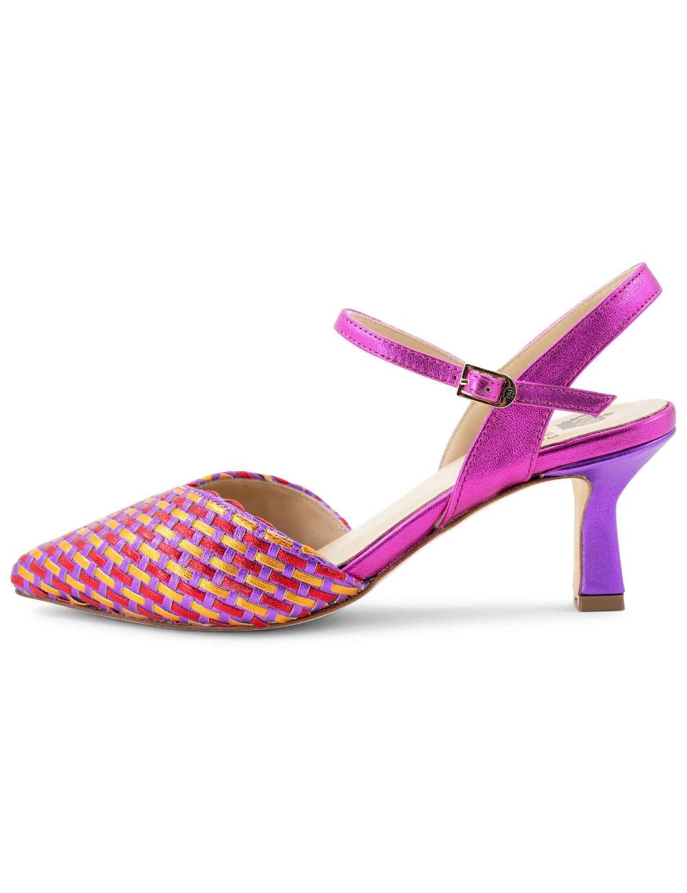 L'ARIANNA Decollete DE1540/rt da donna in pelle viola arancio e fucsia con cinturino alla caviglia In Vendita
