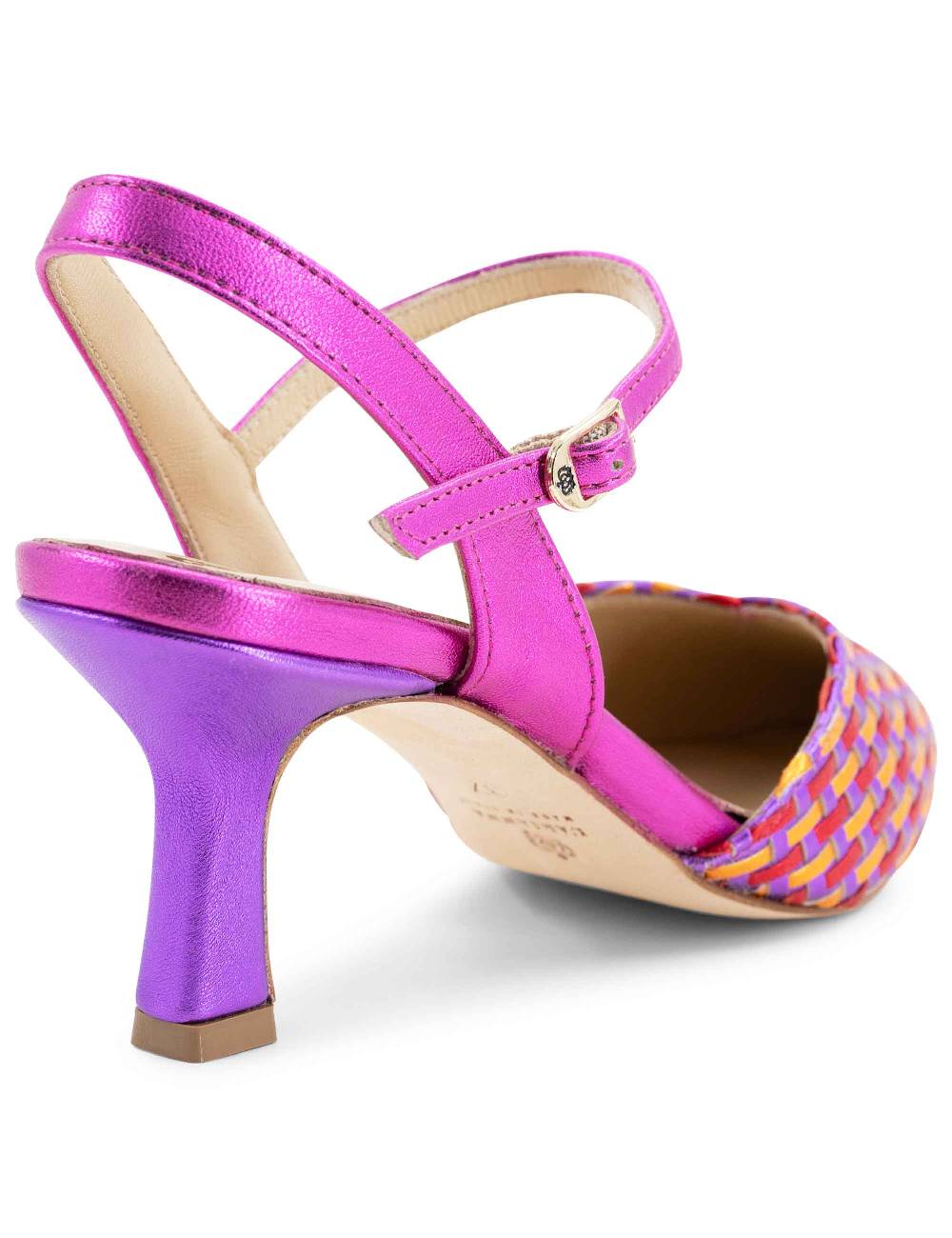 L'ARIANNA Decollete DE1540/rt da donna in pelle viola arancio e fucsia con cinturino alla caviglia In Vendita