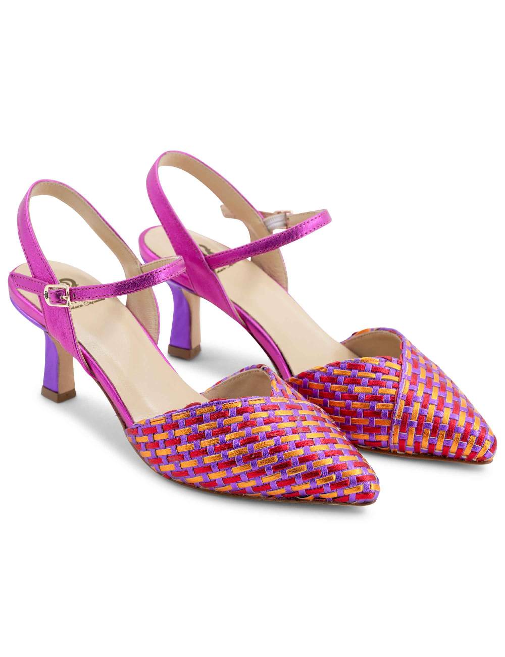 L'ARIANNA Decollete DE1540/rt da donna in pelle viola arancio e fucsia con cinturino alla caviglia In Vendita
