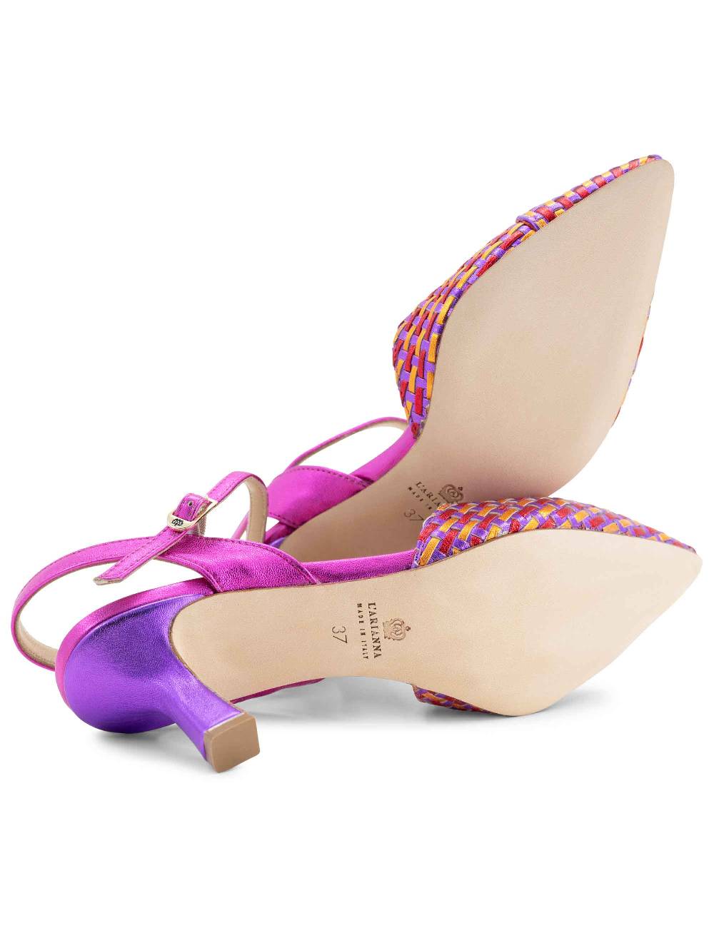 L'ARIANNA Decollete DE1540/rt da donna in pelle viola arancio e fucsia con cinturino alla caviglia In Vendita