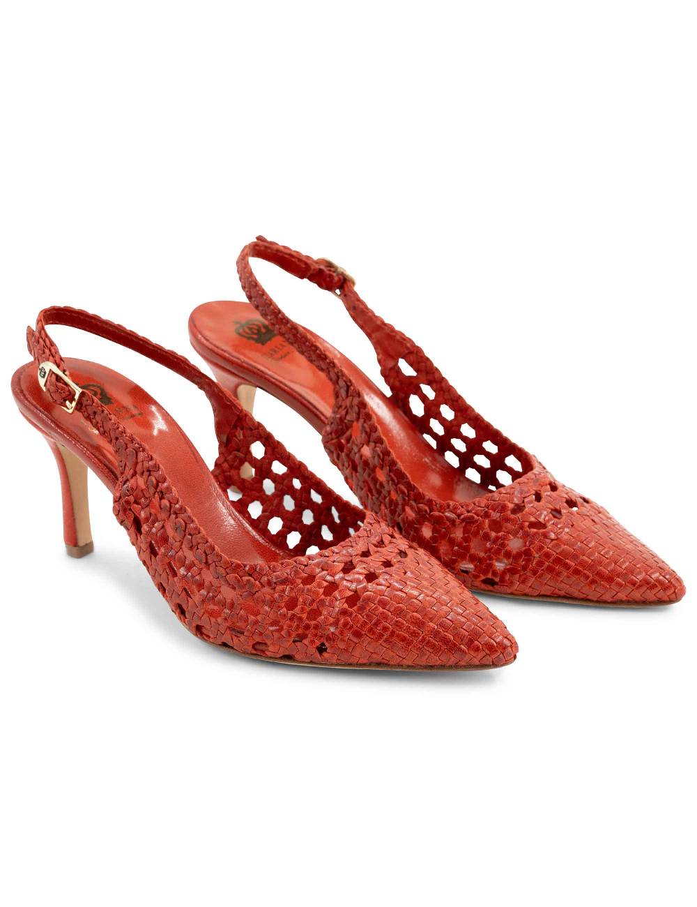 L'ARIANNA Decollete CH1619/RT slingback in pelle intrecciata ARANCIONE tacco alto Hotsell