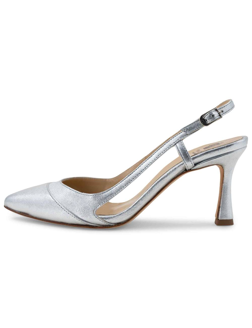 L'ARIANNA Decollete slingback ch1605/rt donna in pelle lamin argento con tacco alto l'arianna Vendita Calda