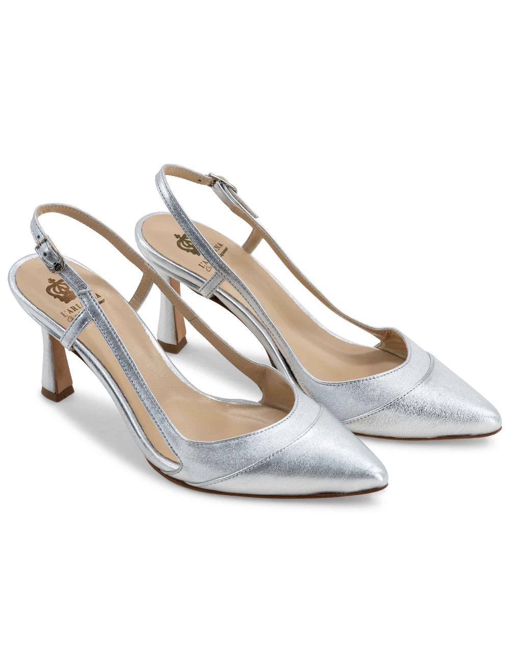 L'ARIANNA Decollete slingback ch1605/rt donna in pelle lamin argento con tacco alto l'arianna Vendita Calda