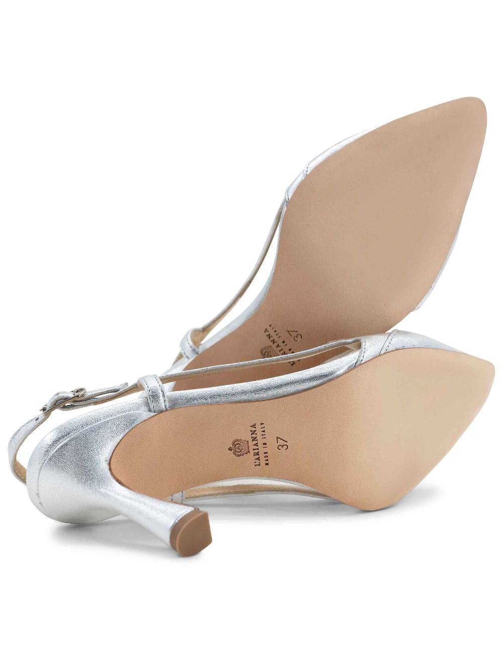 L'ARIANNA Decollete slingback ch1605/rt donna in pelle lamin argento con tacco alto l'arianna Vendita Calda