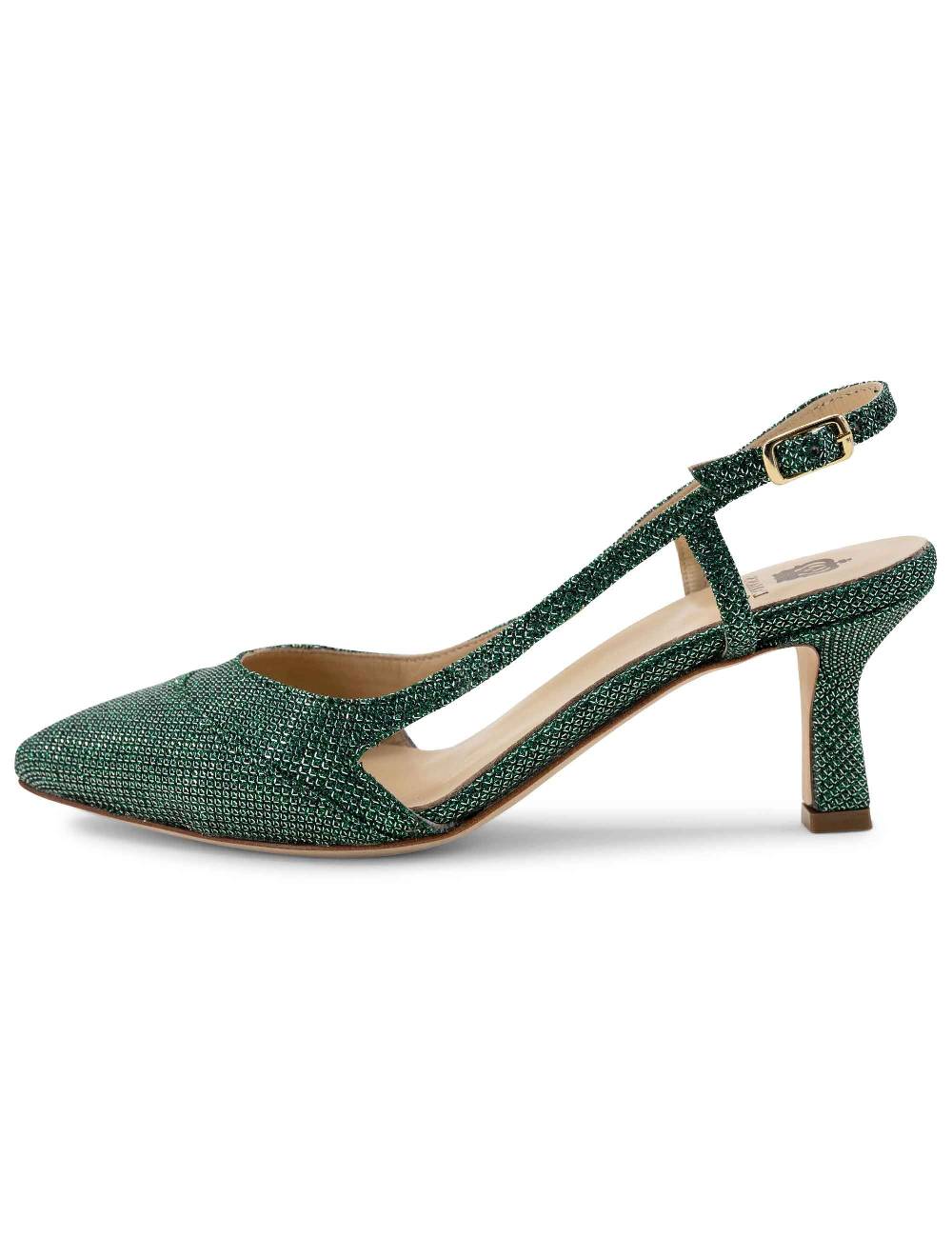 L'ARIANNA Decollete slingback ch1603/rt donna in tessuto luminor verde con tacco medio l'arianna Vendite Flash