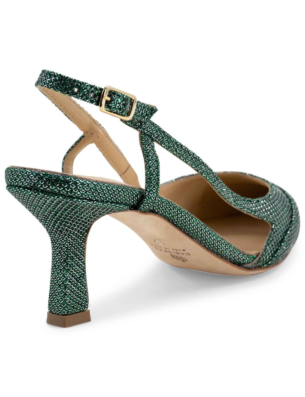 L'ARIANNA Decollete slingback ch1603/rt donna in tessuto luminor verde con tacco medio l'arianna Vendite Flash
