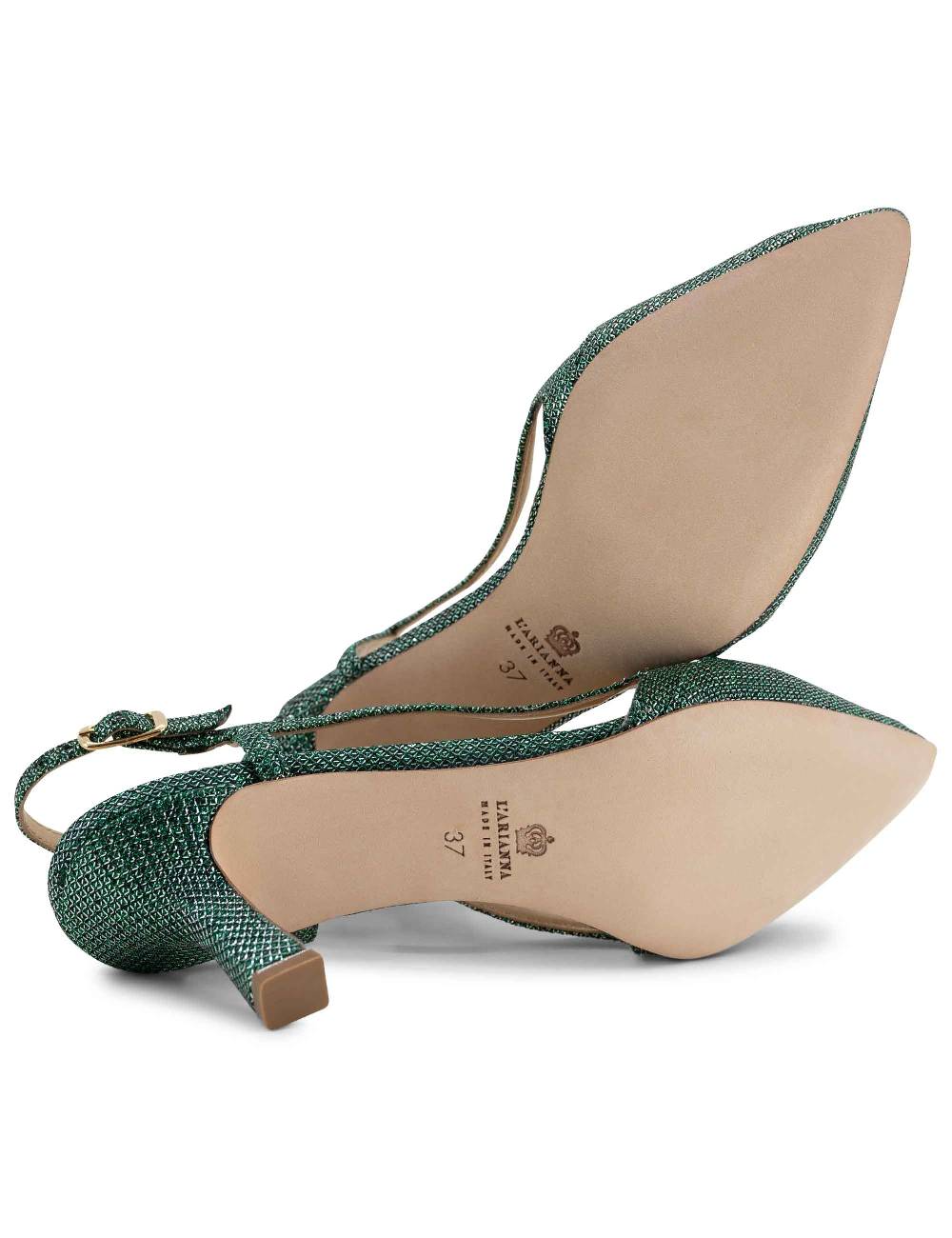 L'ARIANNA Decollete slingback ch1603/rt donna in tessuto luminor verde con tacco medio l'arianna Vendite Flash