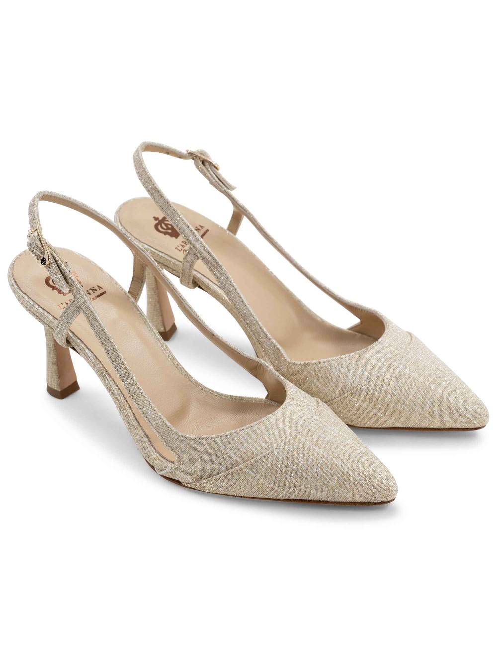 L'ARIANNA Decollete slingback ch1605/rt donna in tessuto sirio platino tacco alto l'arianna Negozio