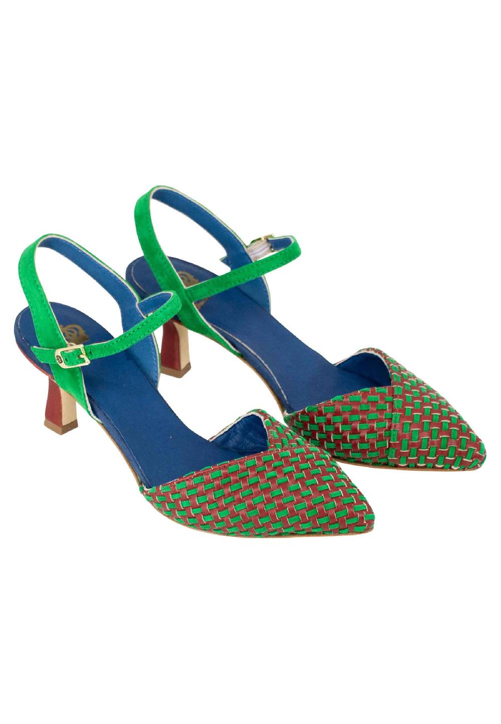 L'ARIANNA Decollete DE1540/rt da donna in camoscio mattone e verde con cinturino alla caviglia In Saldo