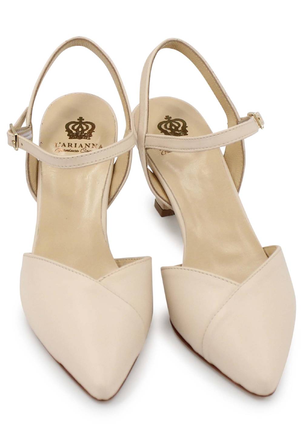 L'ARIANNA Decollete de1541 donna in pelle beige con cinturino alla caviglia 2025