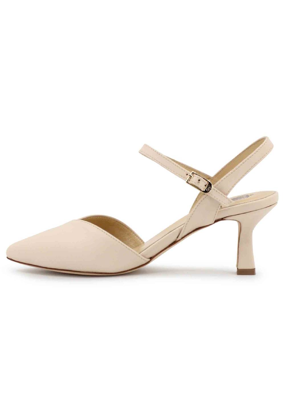 L'ARIANNA Decollete de1541 donna in pelle beige con cinturino alla caviglia 2025
