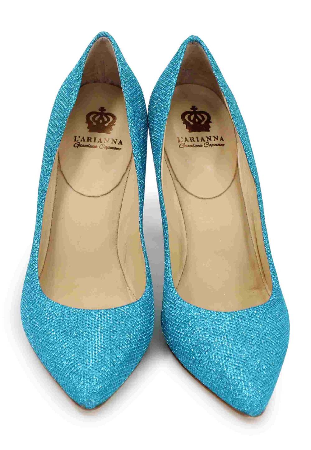 L'ARIANNA Decollete DE1002/RT donna in tessuto lux azzurro con tacco alto In Linea