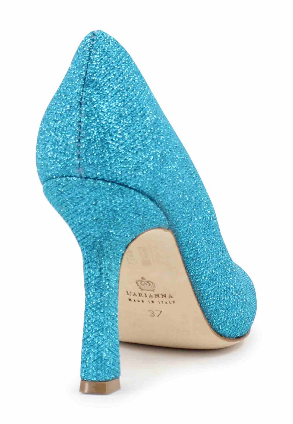 L'ARIANNA Decollete DE1002/RT donna in tessuto lux azzurro con tacco alto In Linea
