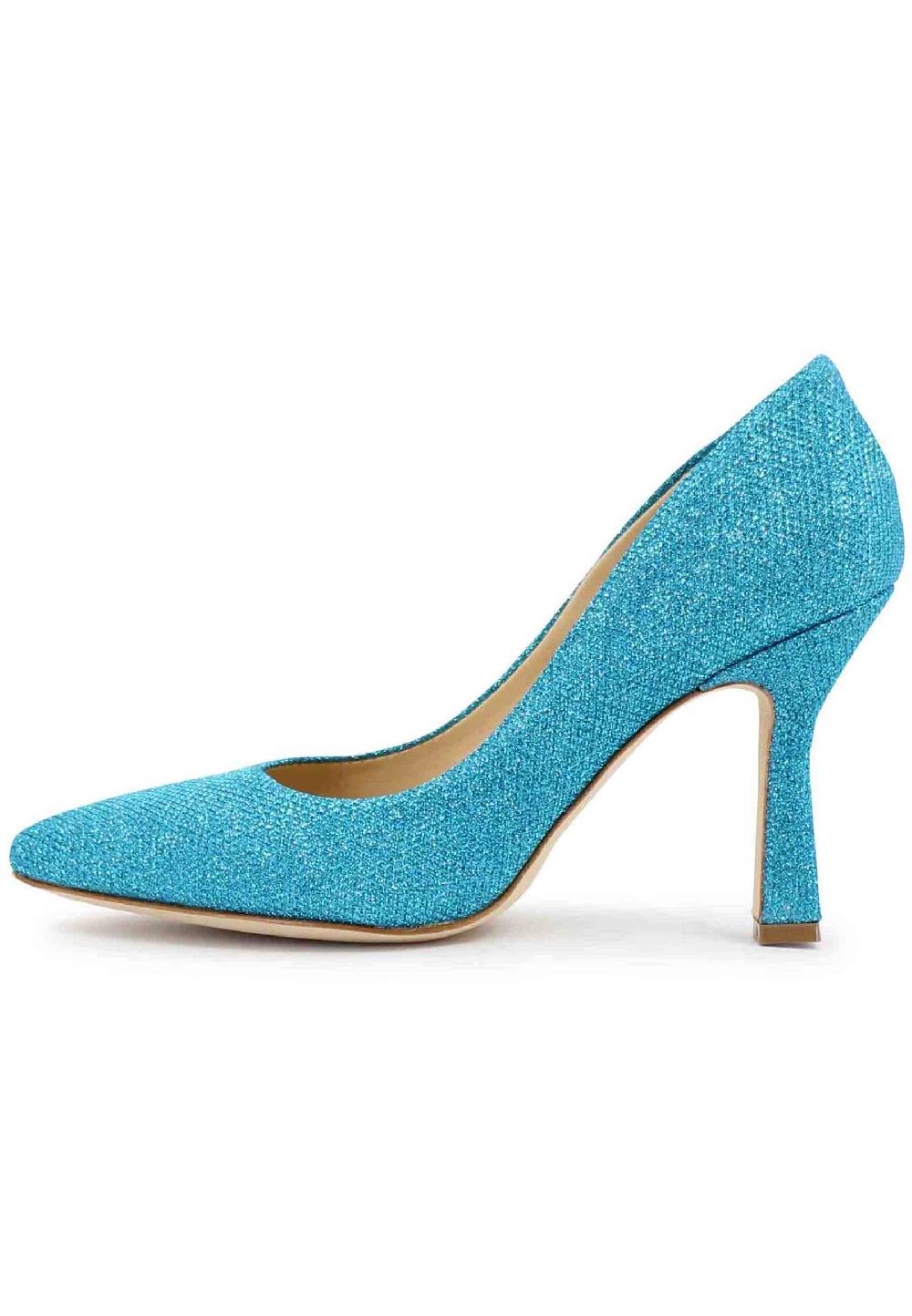 L'ARIANNA Decollete DE1002/RT donna in tessuto lux azzurro con tacco alto In Linea