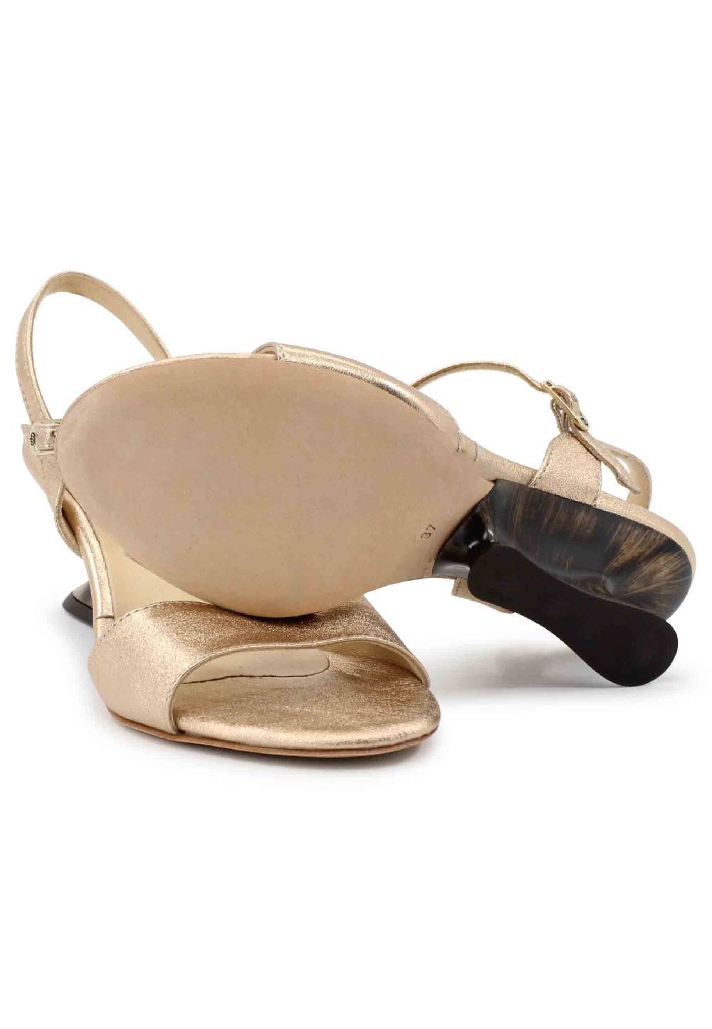 L'ARIANNA Sandali donna in pelle laminata nude con zeppa bassa Vendita