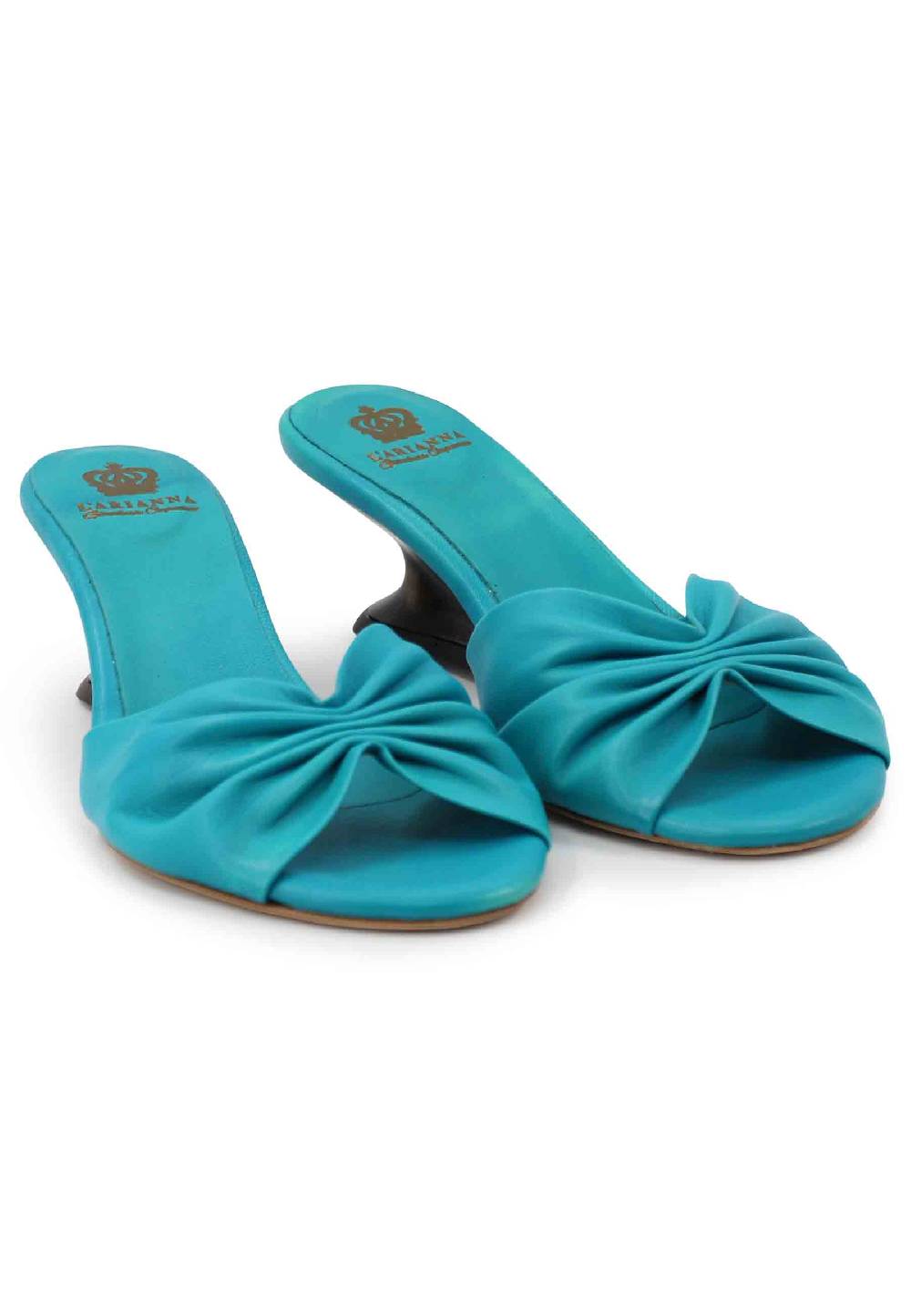 L'ARIANNA Sandali donna in pelle azzurra con zeppa bassa Promozione