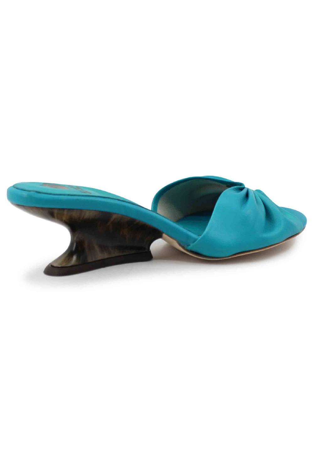 L'ARIANNA Sandali donna in pelle azzurra con zeppa bassa Promozione