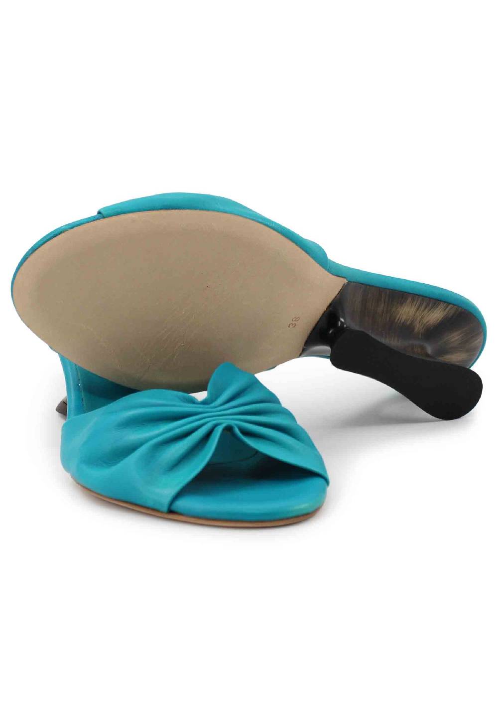 L'ARIANNA Sandali donna in pelle azzurra con zeppa bassa Promozione