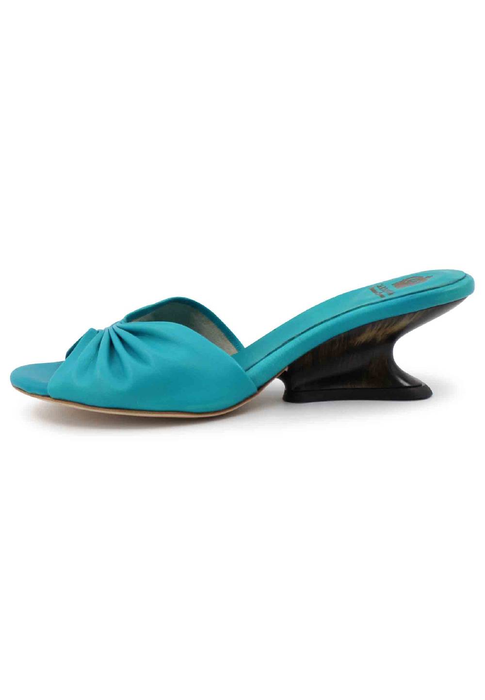 L'ARIANNA Sandali donna in pelle azzurra con zeppa bassa Promozione