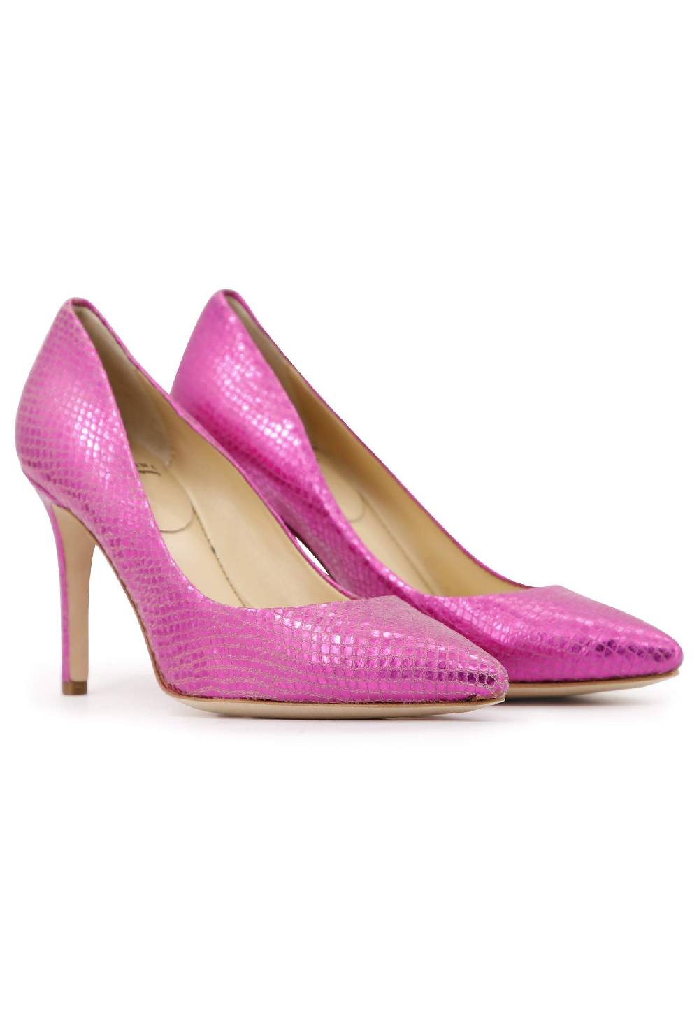 L'ARIANNA Decollete donna in pelle stampata laminata fuxia con tacco alto Spedizione Gratuita