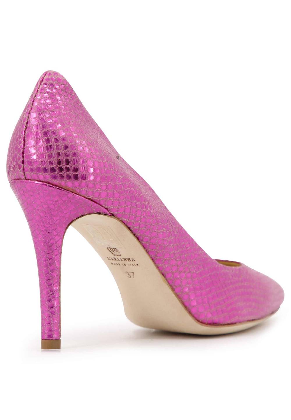 L'ARIANNA Decollete donna in pelle stampata laminata fuxia con tacco alto Spedizione Gratuita