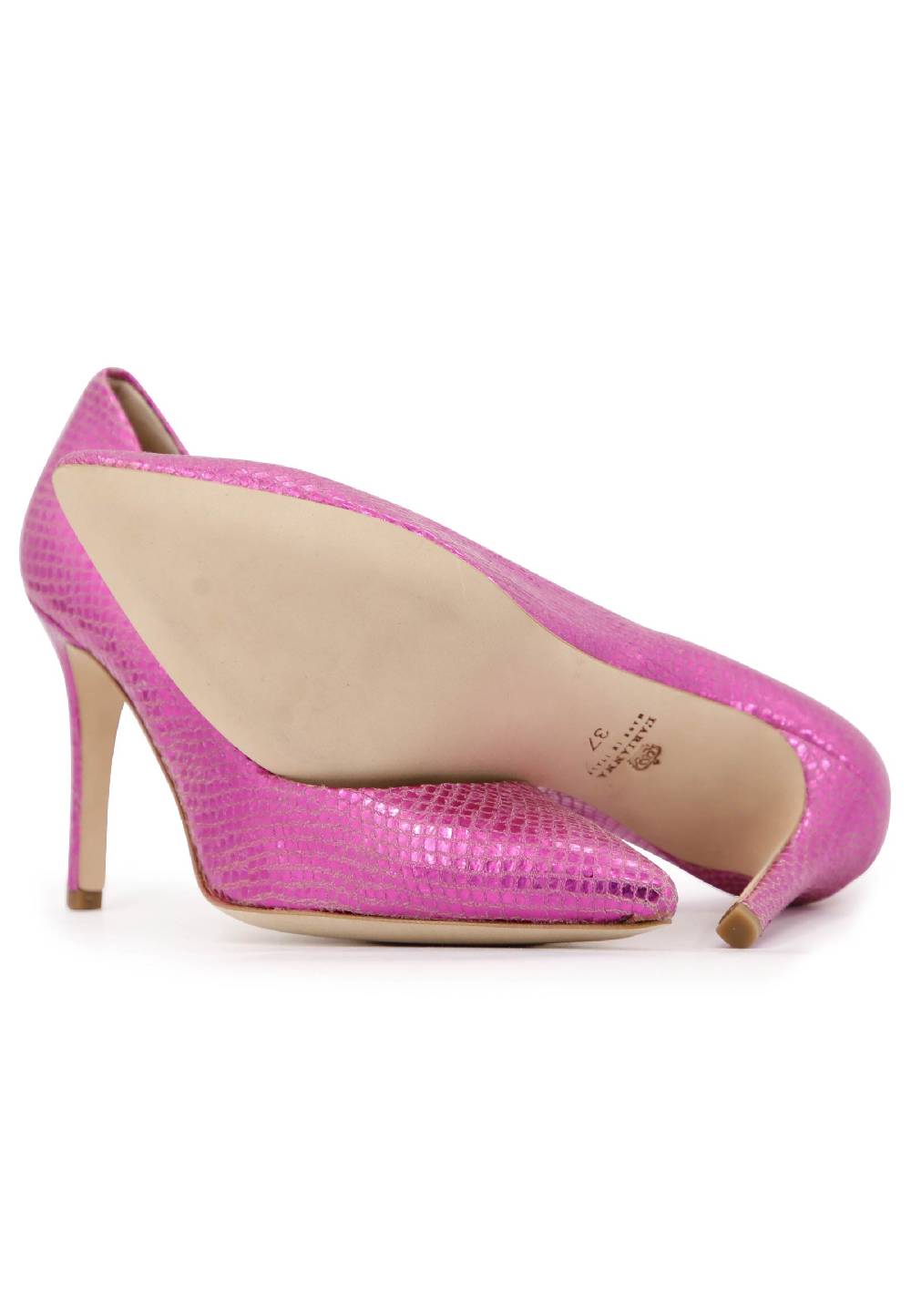 L'ARIANNA Decollete donna in pelle stampata laminata fuxia con tacco alto Spedizione Gratuita