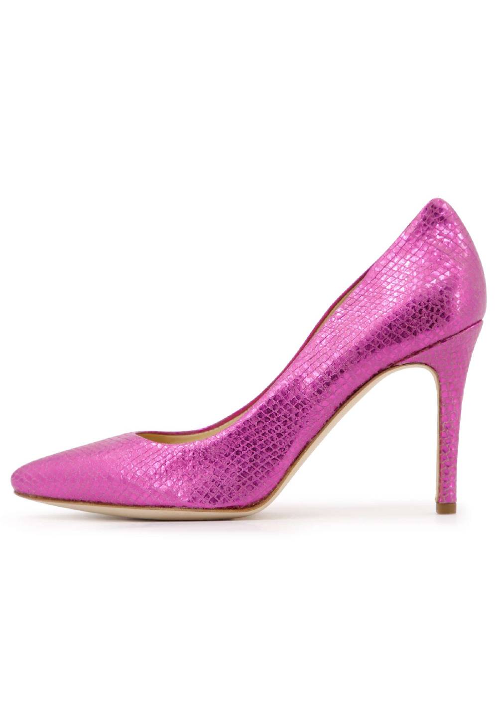L'ARIANNA Decollete donna in pelle stampata laminata fuxia con tacco alto Spedizione Gratuita