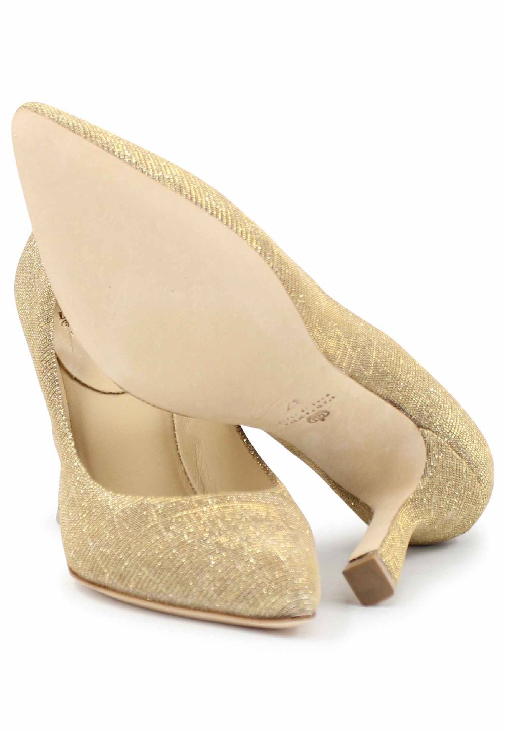 L'ARIANNA Decollete DE1002/RT in tessuto lux oro con tacco alto Comprane uno, ottenene uno gratis