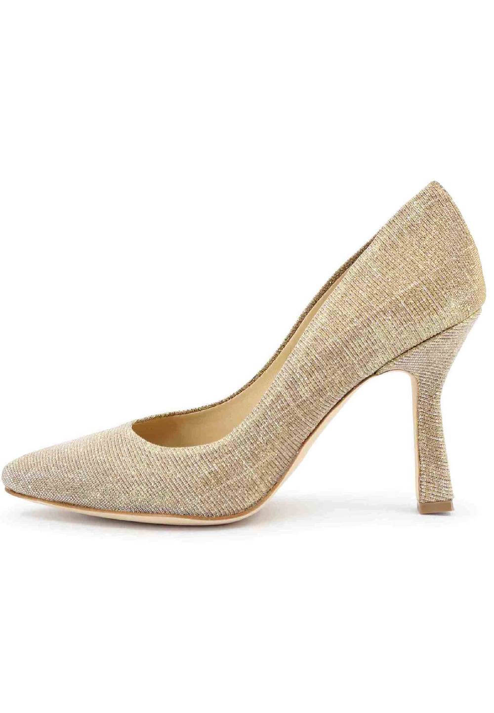 L'ARIANNA Decollete DE1002/RT in tessuto lux oro con tacco alto Comprane uno, ottenene uno gratis